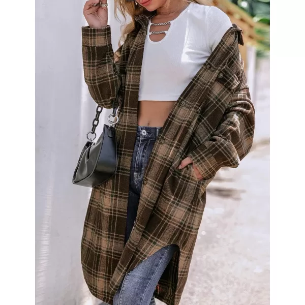 IDEALSANXUN Long Button Down Shirt Jackets for Womens Casual Oversized Flannels Plaid Shacket CoatsCoffee
