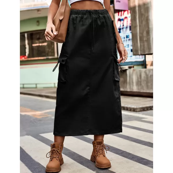 IDEALSANXUN Long Cargo Skirts for Women Fashion 2023 High Waisted Slit Jean Denim Maxi Skirt Y2kBlack