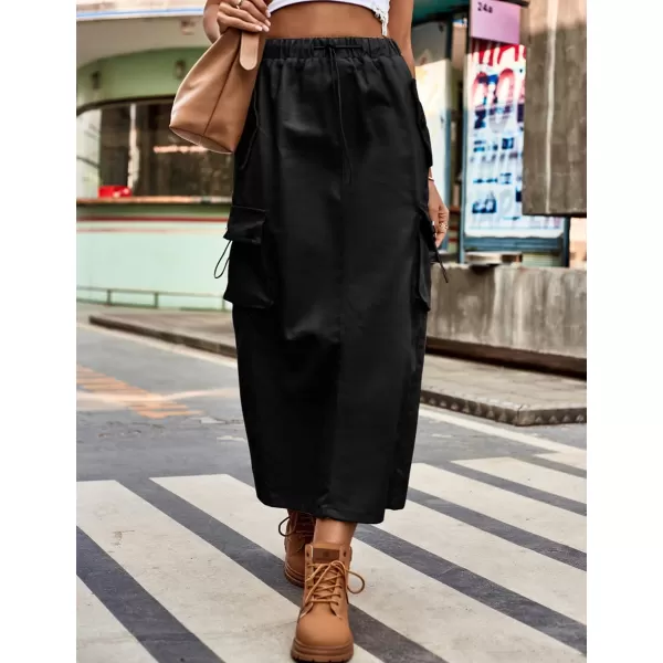 IDEALSANXUN Long Cargo Skirts for Women Fashion 2023 High Waisted Slit Jean Denim Maxi Skirt Y2kBlack