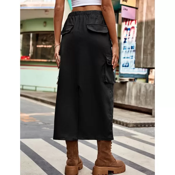 IDEALSANXUN Long Cargo Skirts for Women Fashion 2023 High Waisted Slit Jean Denim Maxi Skirt Y2kBlack