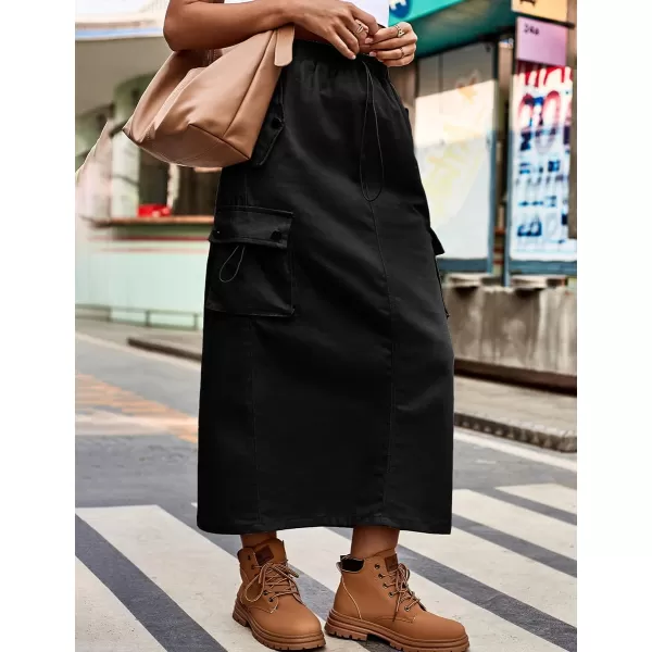 IDEALSANXUN Long Cargo Skirts for Women Fashion 2023 High Waisted Slit Jean Denim Maxi Skirt Y2kBlack