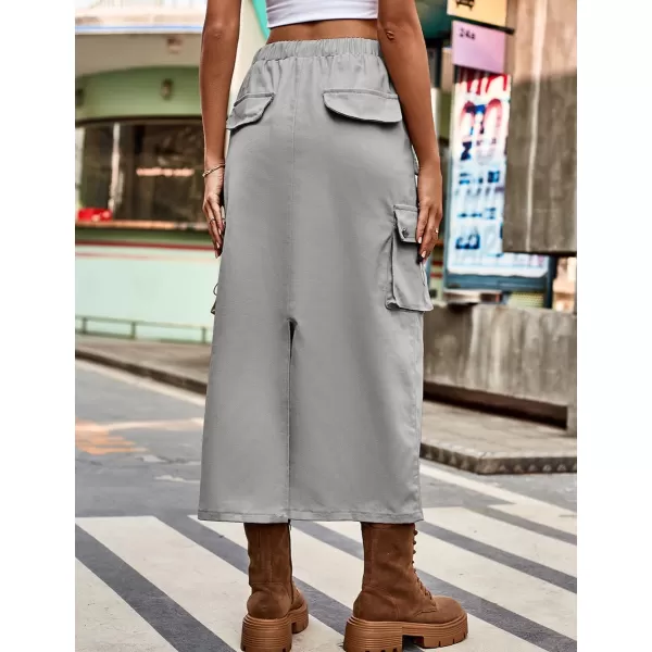 IDEALSANXUN Long Cargo Skirts for Women Fashion 2023 High Waisted Slit Jean Denim Maxi Skirt Y2kGrey