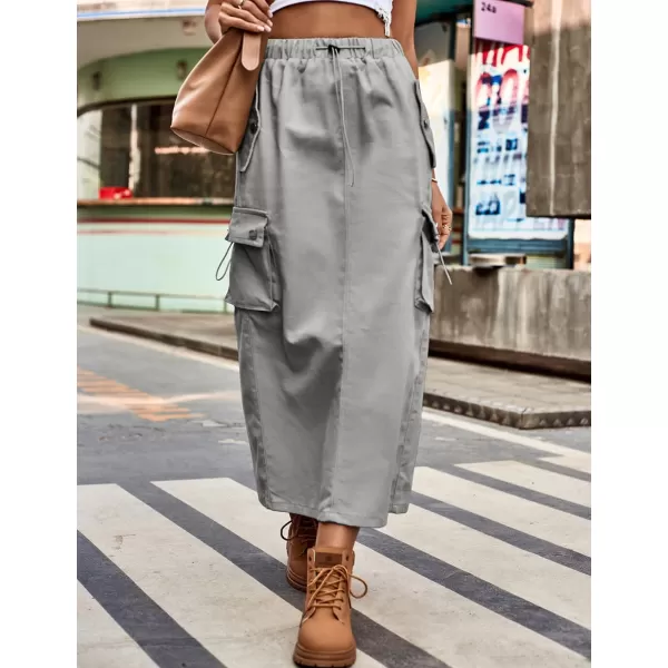 IDEALSANXUN Long Cargo Skirts for Women Fashion 2023 High Waisted Slit Jean Denim Maxi Skirt Y2kGrey