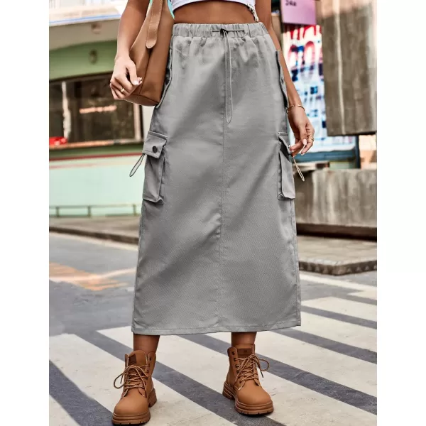 IDEALSANXUN Long Cargo Skirts for Women Fashion 2023 High Waisted Slit Jean Denim Maxi Skirt Y2kGrey