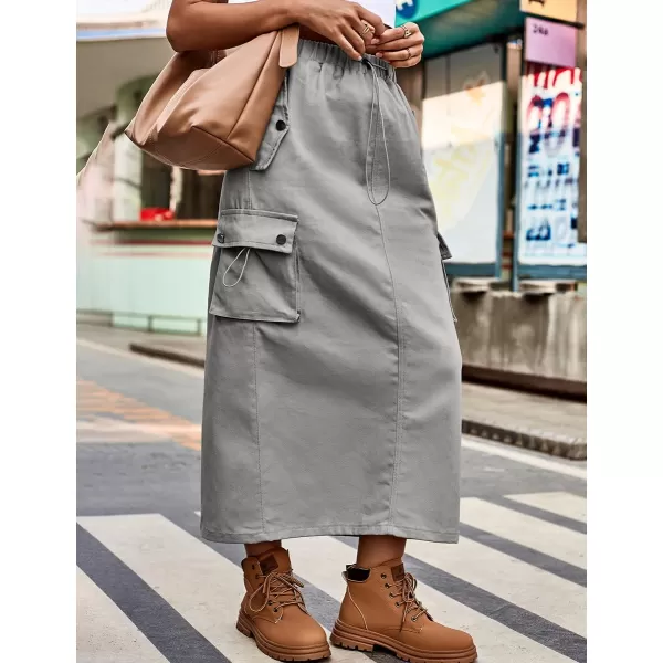 IDEALSANXUN Long Cargo Skirts for Women Fashion 2023 High Waisted Slit Jean Denim Maxi Skirt Y2kGrey