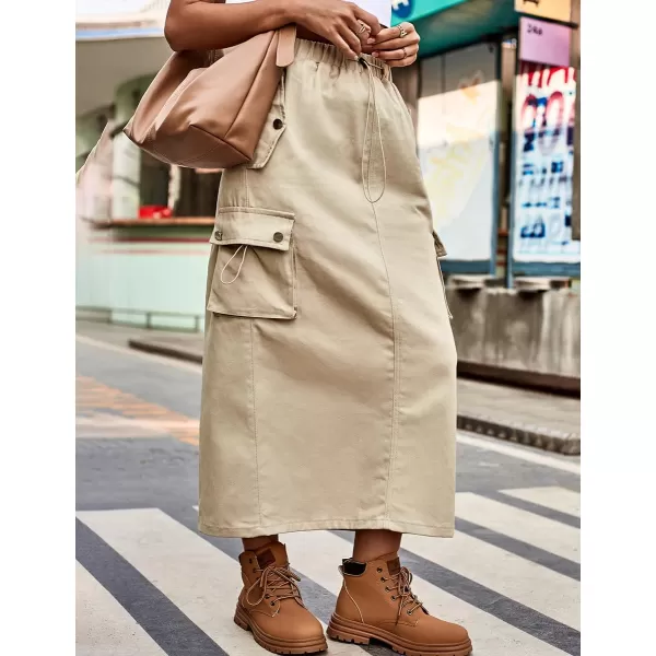 IDEALSANXUN Long Cargo Skirts for Women Fashion 2023 High Waisted Slit Jean Denim Maxi Skirt Y2kKhaki