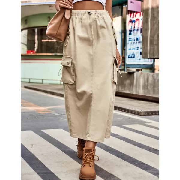 IDEALSANXUN Long Cargo Skirts for Women Fashion 2023 High Waisted Slit Jean Denim Maxi Skirt Y2kKhaki