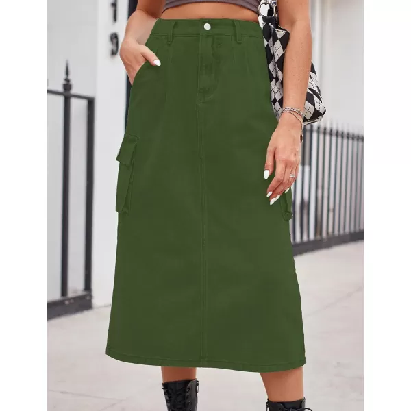 IDEALSANXUN Long Cargo Skirts for Women Trendy 2023 Elastic High Waisted Midi Denim Jean Skirt Y2KArmy