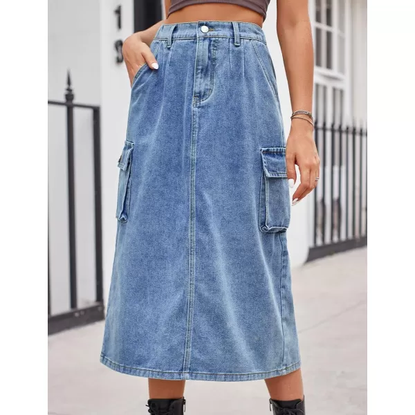 IDEALSANXUN Long Cargo Skirts for Women Trendy 2023 Elastic High Waisted Midi Denim Jean Skirt Y2KBlue