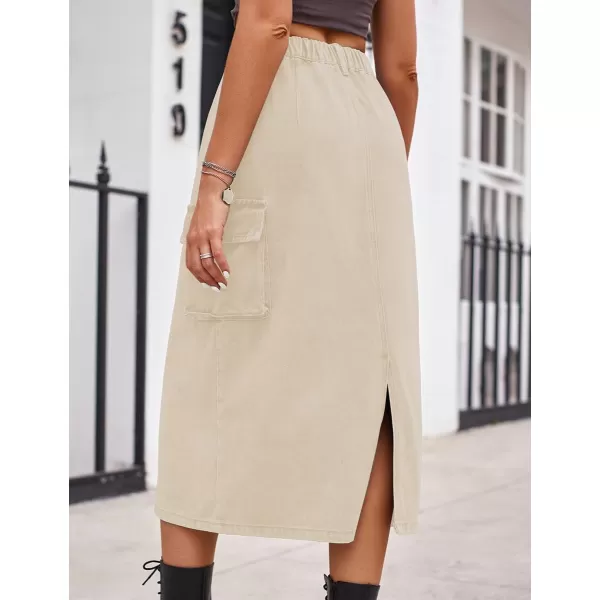 IDEALSANXUN Long Cargo Skirts for Women Trendy 2023 Elastic High Waisted Midi Denim Jean Skirt Y2KKhaki