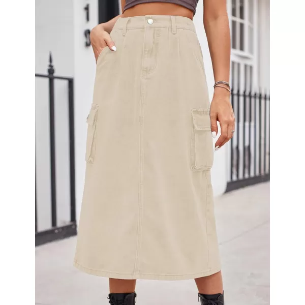 IDEALSANXUN Long Cargo Skirts for Women Trendy 2023 Elastic High Waisted Midi Denim Jean Skirt Y2KKhaki