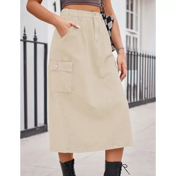 IDEALSANXUN Long Cargo Skirts for Women Trendy 2023 Elastic High Waisted Midi Denim Jean Skirt Y2KKhaki