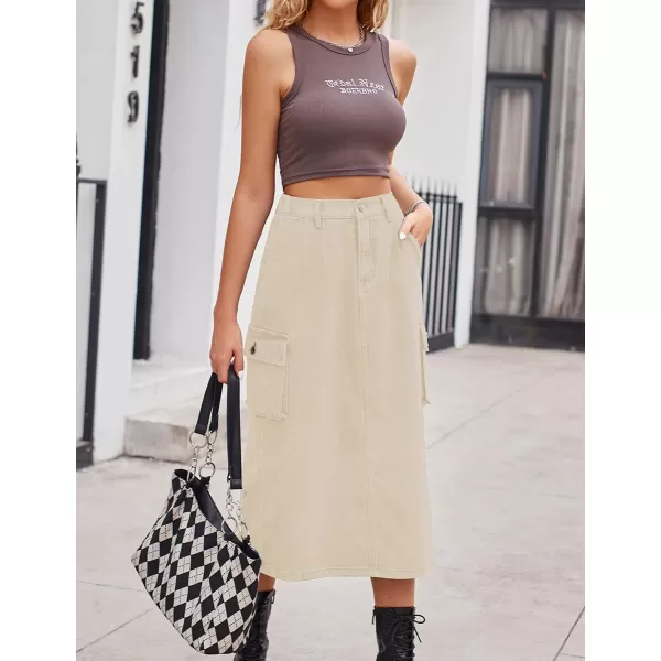 IDEALSANXUN Long Cargo Skirts for Women Trendy 2023 Elastic High Waisted Midi Denim Jean Skirt Y2KKhaki