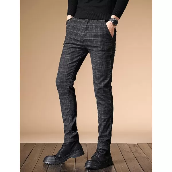 IDEALSANXUN Men Dress Plaid Pants Chino Casual Slim Fit Skinny Stretch PantsBlack