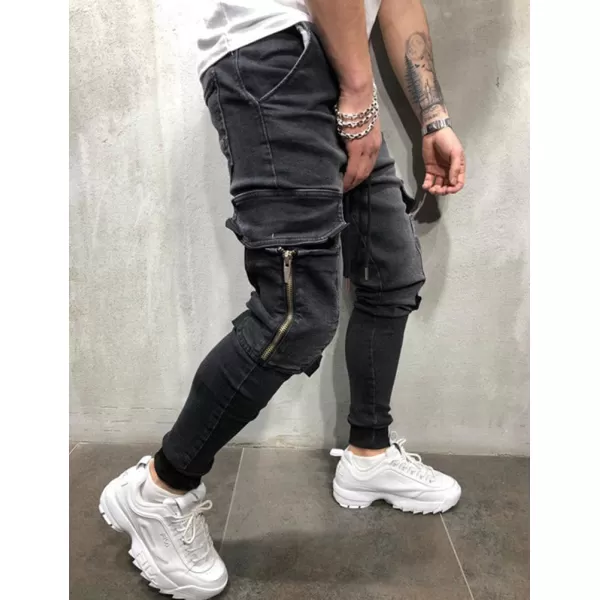 IDEALSANXUN Mens Cargo Slim Fit Skinny Stretch Jeans Denim Pants with DrawstringBlack