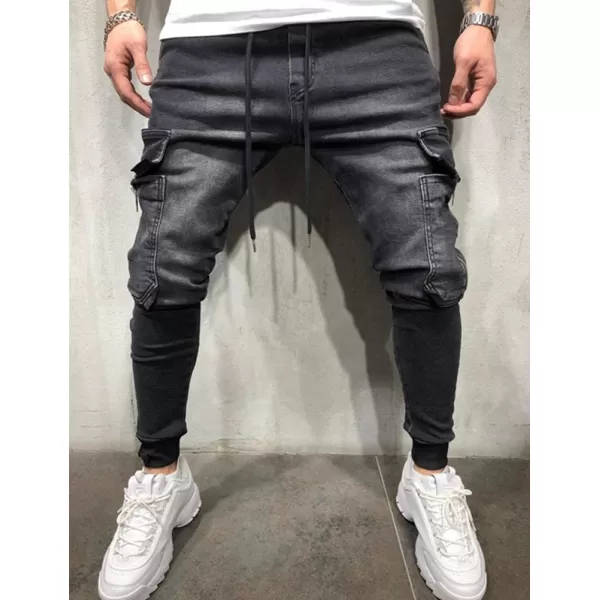 IDEALSANXUN Mens Cargo Slim Fit Skinny Stretch Jeans Denim Pants with DrawstringBlack