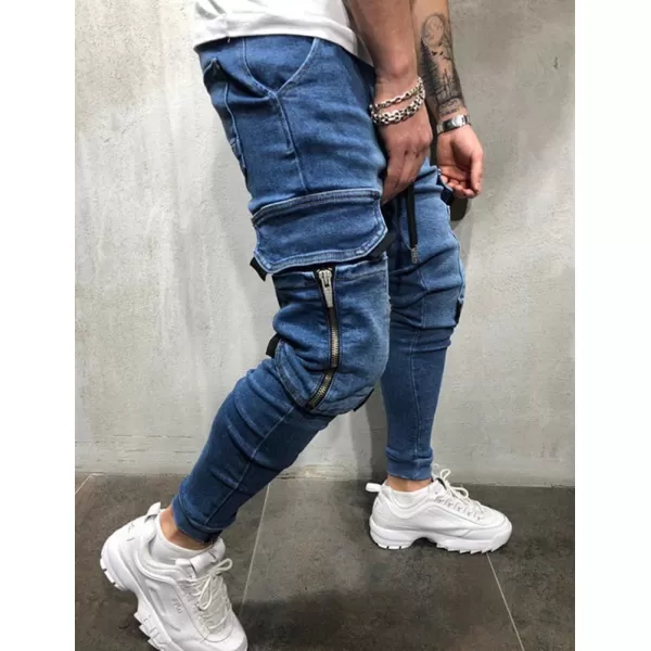 IDEALSANXUN Mens Cargo Slim Fit Skinny Stretch Jeans Denim Pants with DrawstringDark Blue