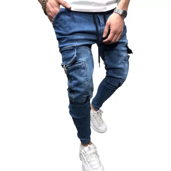 IDEALSANXUN Mens Cargo Slim Fit Skinny Stretch Jeans Denim Pants with DrawstringDark Blue