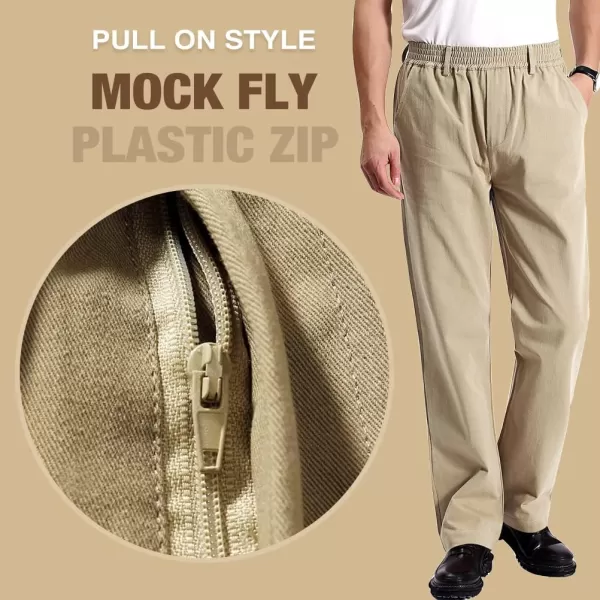 IDEALSANXUN Mens Casual Elastic Waist Twill PantsKhaki