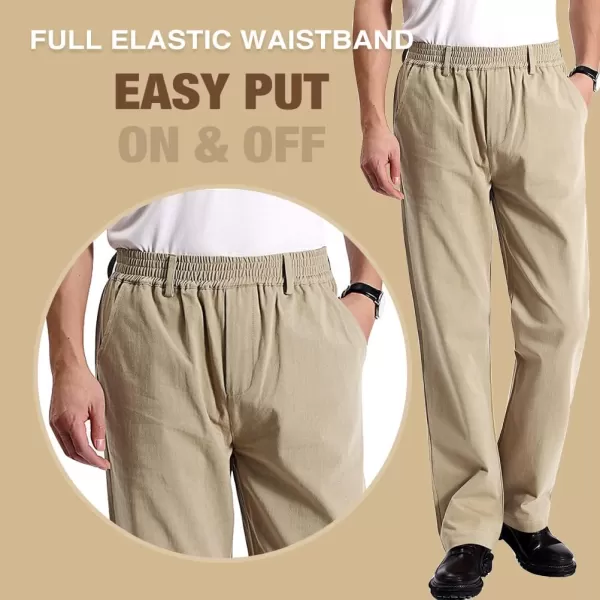 IDEALSANXUN Mens Casual Elastic Waist Twill PantsKhaki