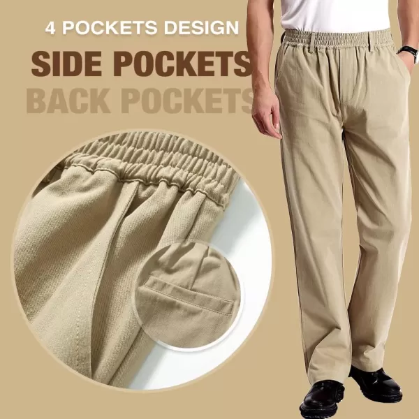 IDEALSANXUN Mens Casual Elastic Waist Twill PantsKhaki
