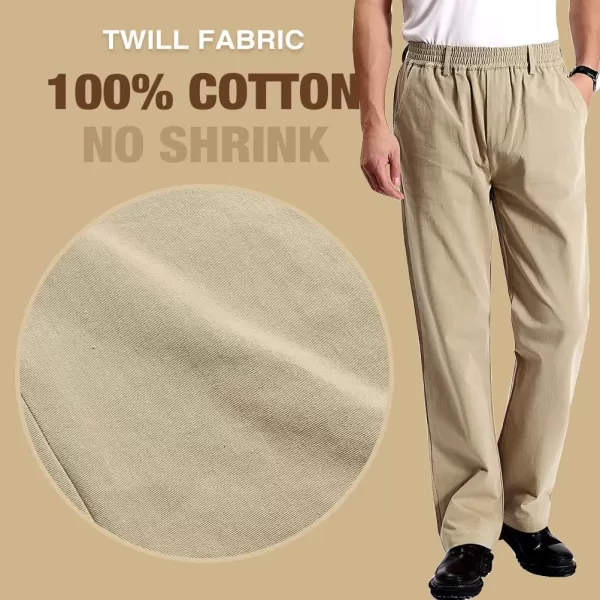IDEALSANXUN Mens Casual Elastic Waist Twill PantsKhaki