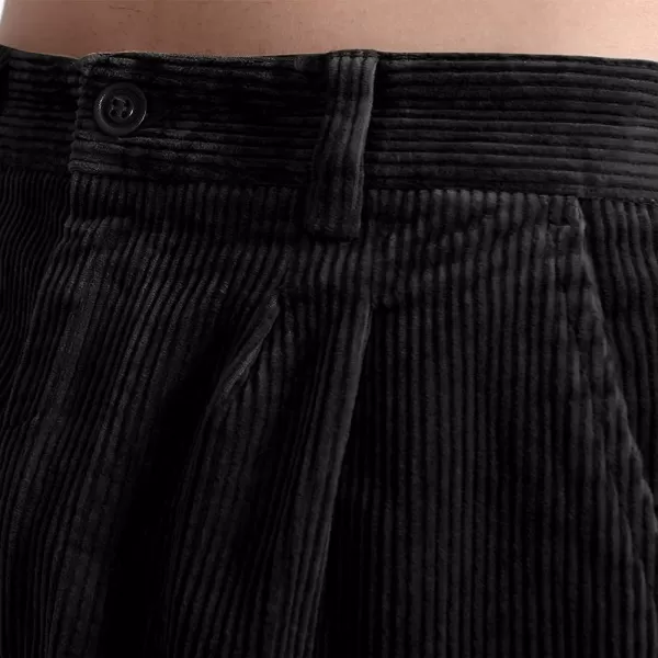 IDEALSANXUN Mens Corduroy Pants Fall Winter Casual Pleated Pants1black