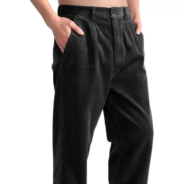 IDEALSANXUN Mens Corduroy Pants Fall Winter Casual Pleated Pants1black