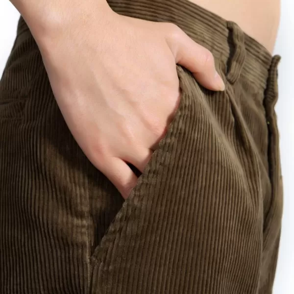 IDEALSANXUN Mens Corduroy Pants Fall Winter Casual Pleated Pants1brown