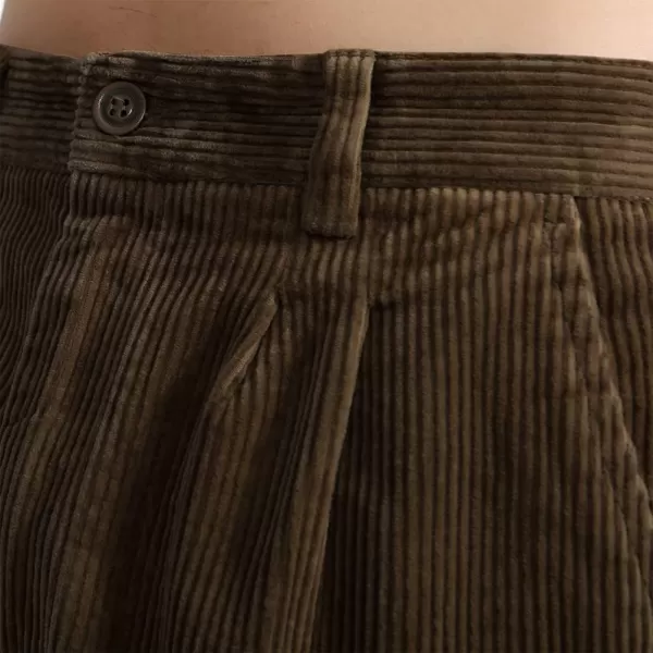 IDEALSANXUN Mens Corduroy Pants Fall Winter Casual Pleated Pants1brown
