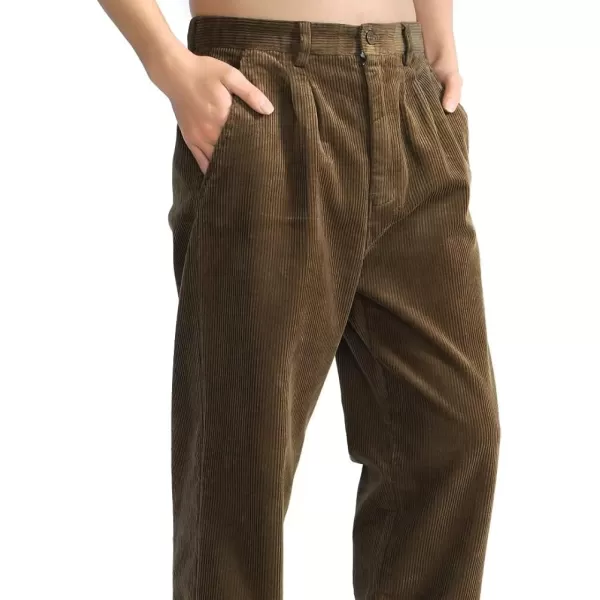 IDEALSANXUN Mens Corduroy Pants Fall Winter Casual Pleated Pants1brown