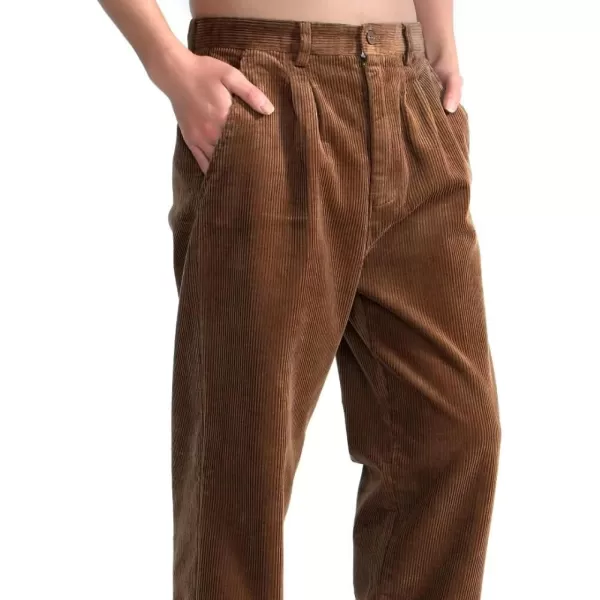 IDEALSANXUN Mens Corduroy Pants Fall Winter Casual Pleated Pants1brown New