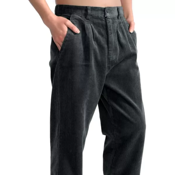 IDEALSANXUN Mens Corduroy Pants Fall Winter Casual Pleated Pants1dark Grey
