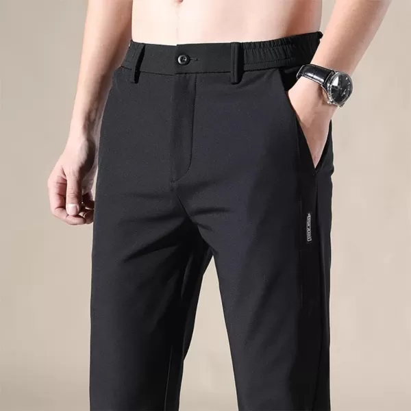 IDEALSANXUN Mens Dress Pants Slim Fit Flat Front Chino Pants with Elastic WaistBlack