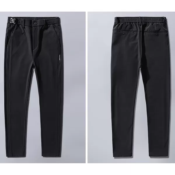 IDEALSANXUN Mens Dress Pants Slim Fit Flat Front Chino Pants with Elastic WaistBlack