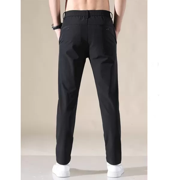 IDEALSANXUN Mens Dress Pants Slim Fit Flat Front Chino Pants with Elastic WaistBlack