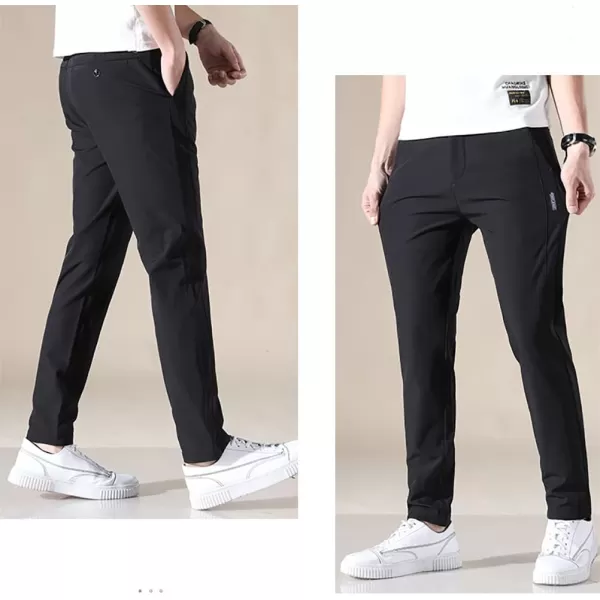 IDEALSANXUN Mens Dress Pants Slim Fit Flat Front Chino Pants with Elastic WaistBlack