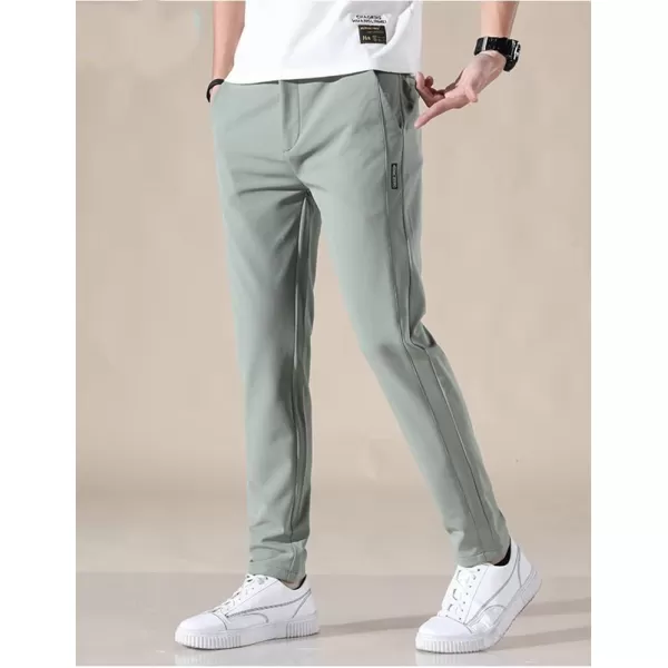 IDEALSANXUN Mens Dress Pants Slim Fit Flat Front Chino Pants with Elastic WaistLight Green