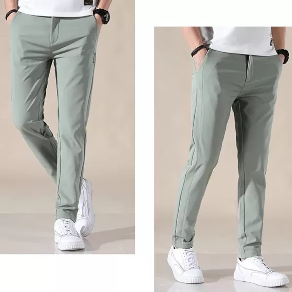 IDEALSANXUN Mens Dress Pants Slim Fit Flat Front Chino Pants with Elastic WaistLight Green