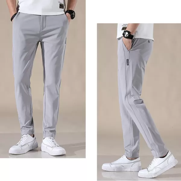 IDEALSANXUN Mens Dress Pants Slim Fit Flat Front Chino Pants with Elastic WaistLight Grey