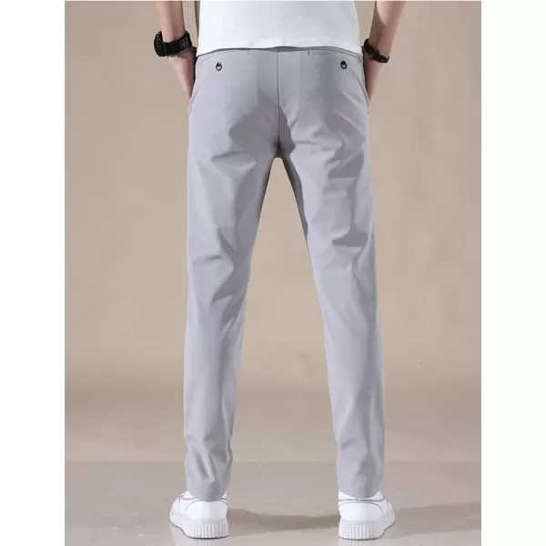 IDEALSANXUN Mens Dress Pants Slim Fit Flat Front Chino Pants with Elastic WaistLight Grey