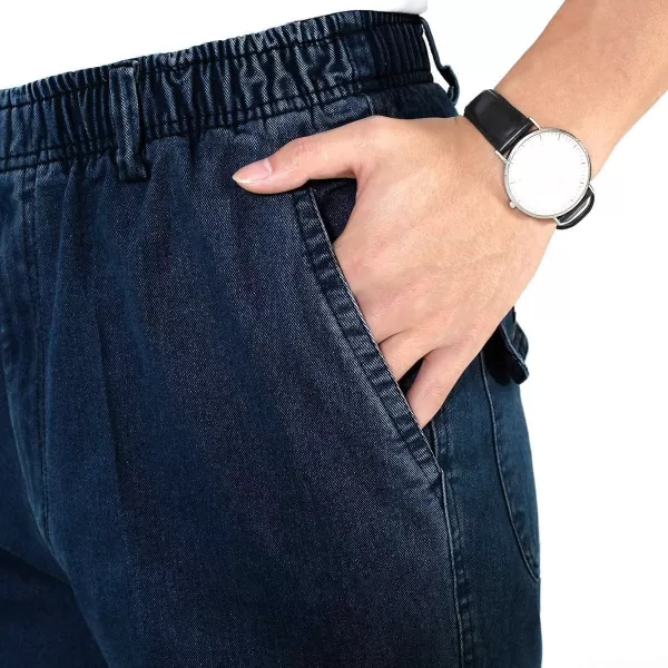 IDEALSANXUN Mens Elastic Waist JeansRetro Blue