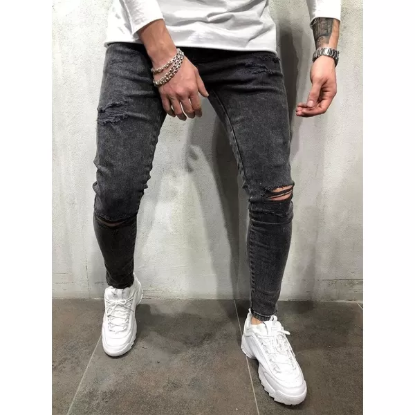 IDEALSANXUN Mens Ripped Biker Jeans Stretch Skinny Jeans Denim PantsBlack 8816
