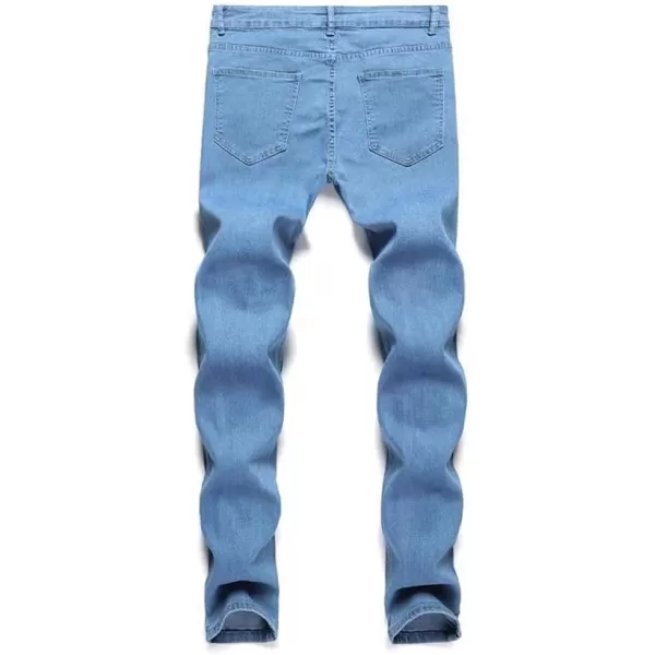 IDEALSANXUN Mens Ripped Biker Jeans Stretch Skinny Jeans Denim PantsBlue