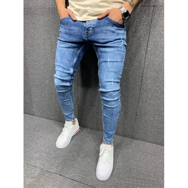 IDEALSANXUN Mens Ripped Biker Jeans Stretch Skinny Jeans Denim PantsBlue