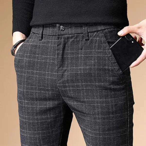 IDEALSANXUN Mens Stretch Slim Fit Plaid PantsBlack