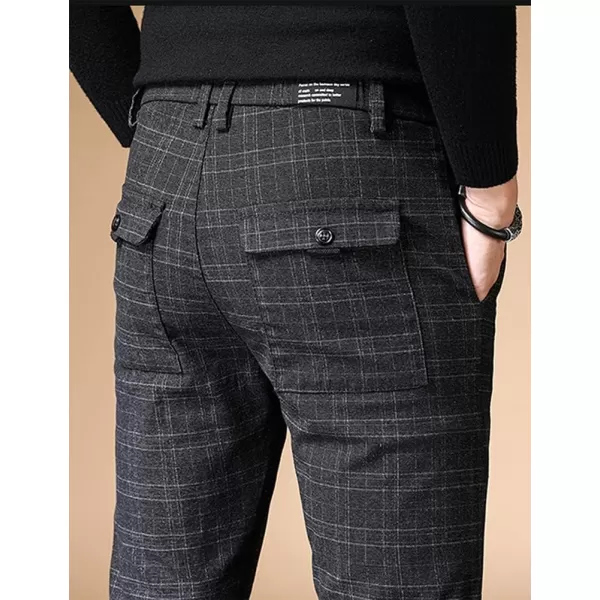 IDEALSANXUN Mens Stretch Slim Fit Plaid PantsBlack