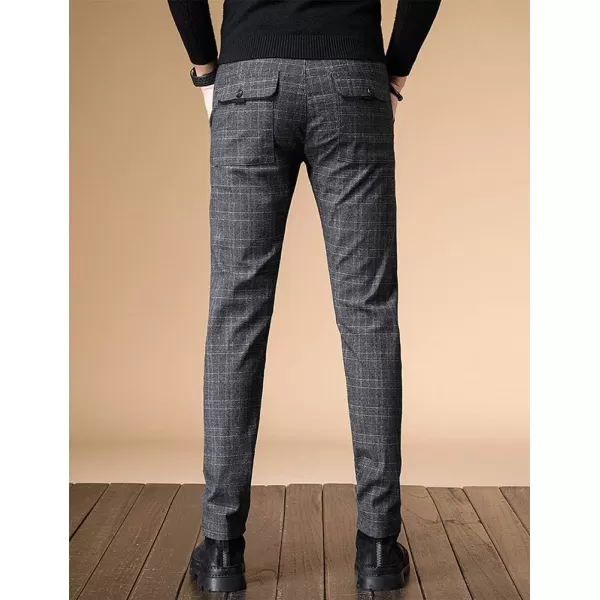 IDEALSANXUN Mens Stretch Slim Fit Plaid PantsGrey