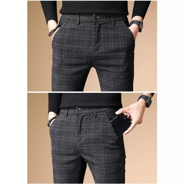 IDEALSANXUN Mens Stretch Slim Fit Plaid PantsGrey