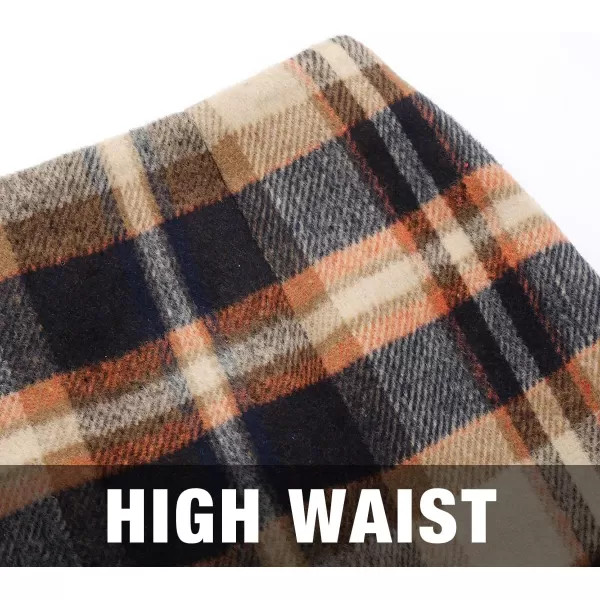 IDEALSANXUN Midi Plaid Skirts for Women 2023 Fall Winter Knee Length Pencil Wool Skirt with SlitBrown 01